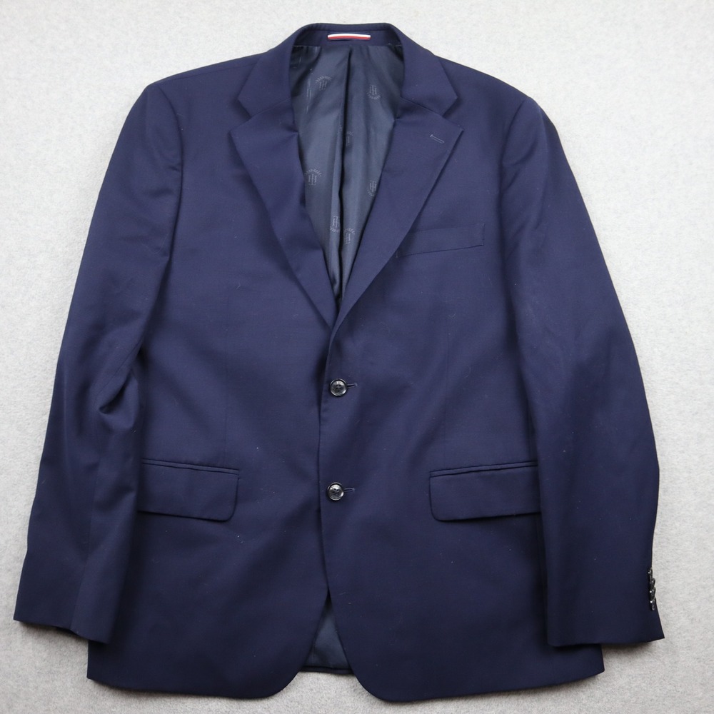 Tommy Hilfiger Wool Blazer Mens 42R Navy Blue Two Button Stretch Sport Coat